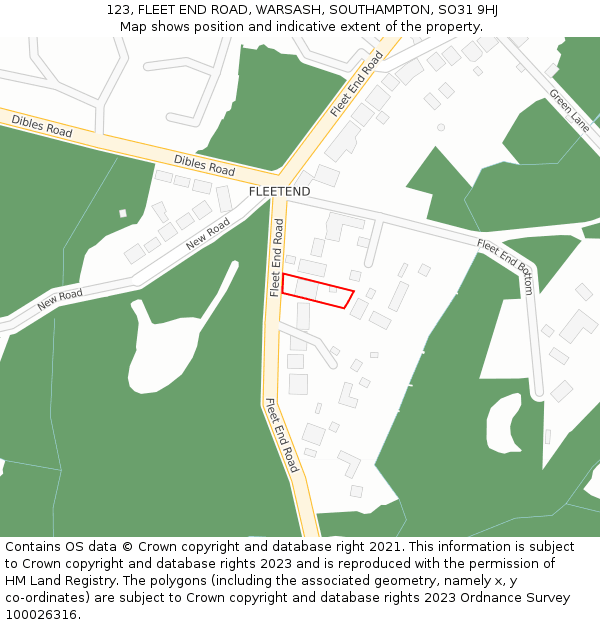 123, FLEET END ROAD, WARSASH, SOUTHAMPTON, SO31 9HJ: Location map and indicative extent of plot