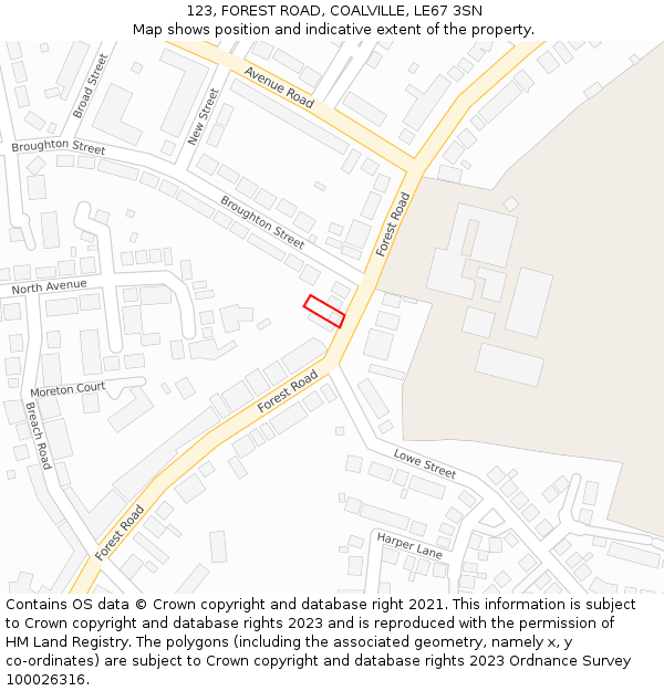 123, FOREST ROAD, COALVILLE, LE67 3SN: Location map and indicative extent of plot