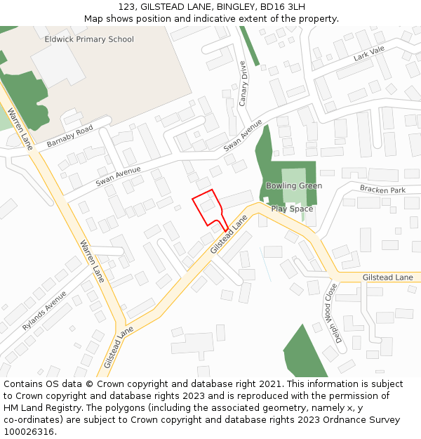 123, GILSTEAD LANE, BINGLEY, BD16 3LH: Location map and indicative extent of plot