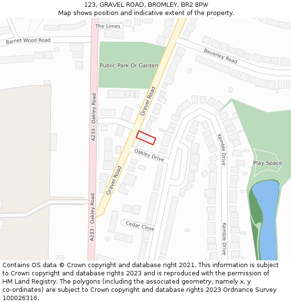 123, GRAVEL ROAD, BROMLEY, BR2 8PW: Location map and indicative extent of plot