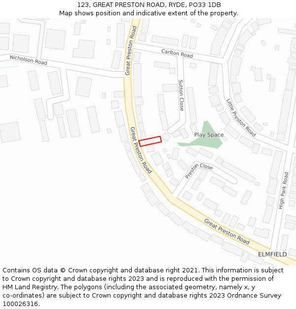 123, GREAT PRESTON ROAD, RYDE, PO33 1DB: Location map and indicative extent of plot