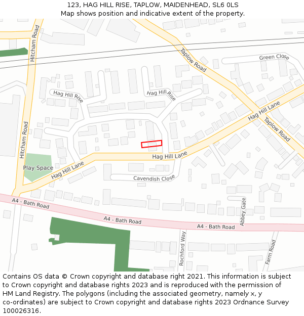 123, HAG HILL RISE, TAPLOW, MAIDENHEAD, SL6 0LS: Location map and indicative extent of plot