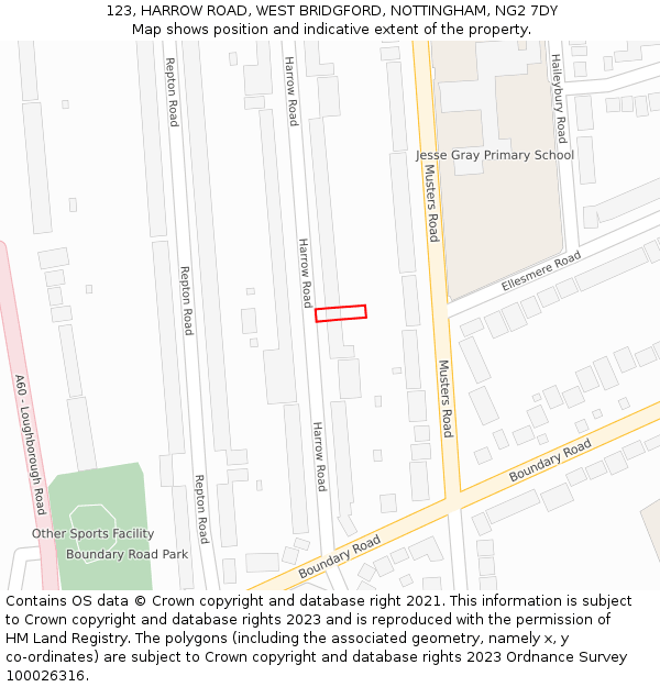 123, HARROW ROAD, WEST BRIDGFORD, NOTTINGHAM, NG2 7DY: Location map and indicative extent of plot