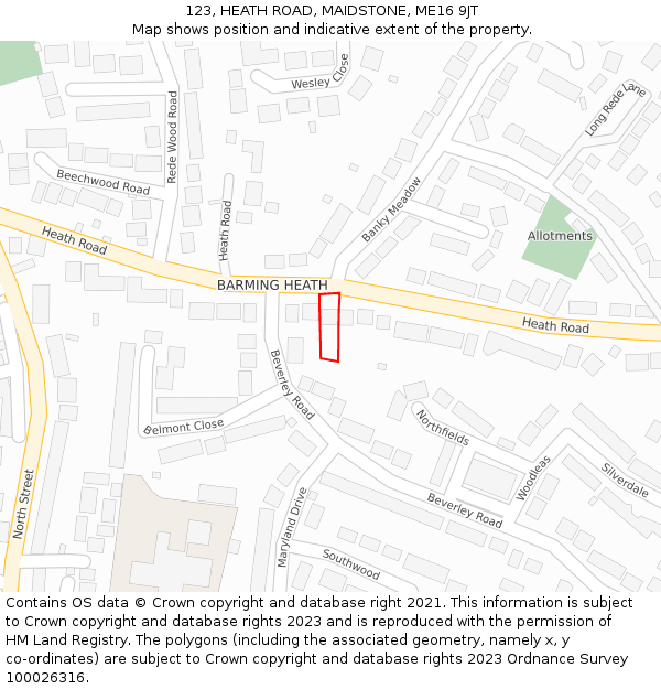 123, HEATH ROAD, MAIDSTONE, ME16 9JT: Location map and indicative extent of plot