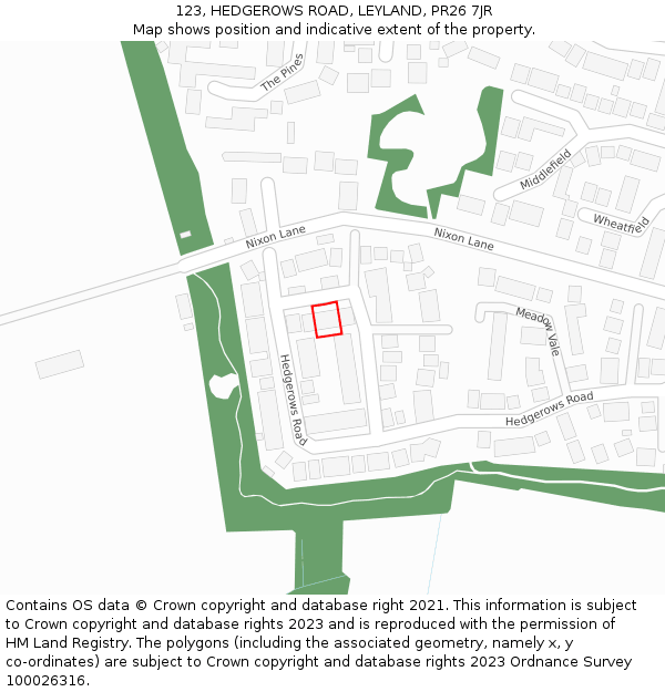 123, HEDGEROWS ROAD, LEYLAND, PR26 7JR: Location map and indicative extent of plot