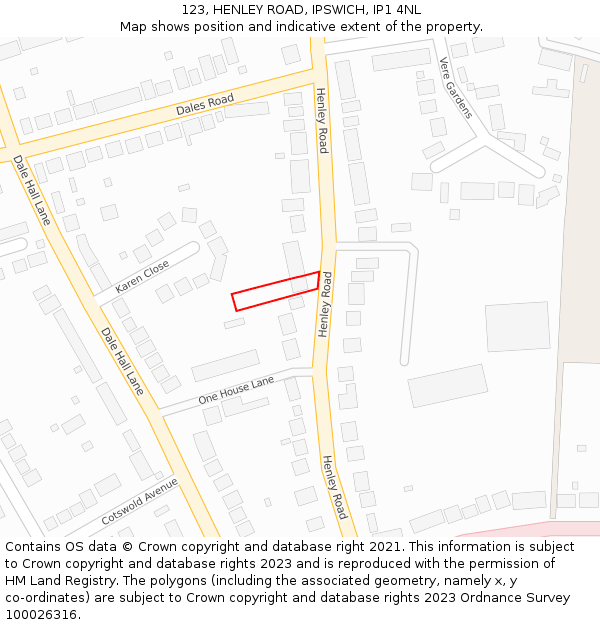 123, HENLEY ROAD, IPSWICH, IP1 4NL: Location map and indicative extent of plot