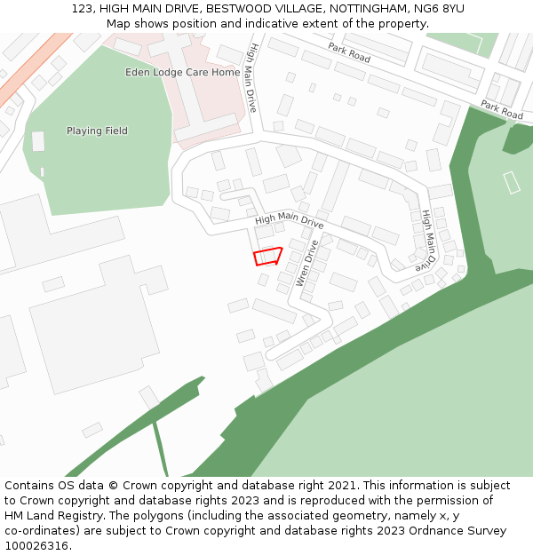 123, HIGH MAIN DRIVE, BESTWOOD VILLAGE, NOTTINGHAM, NG6 8YU: Location map and indicative extent of plot