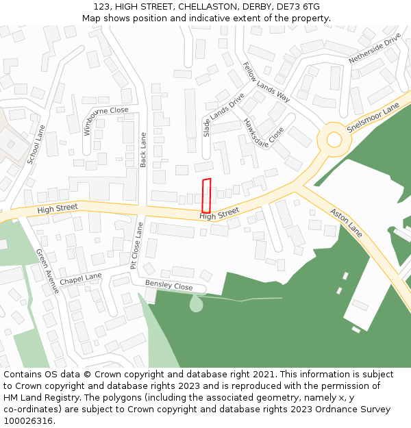 123, HIGH STREET, CHELLASTON, DERBY, DE73 6TG: Location map and indicative extent of plot