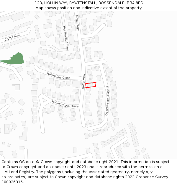 123, HOLLIN WAY, RAWTENSTALL, ROSSENDALE, BB4 8ED: Location map and indicative extent of plot