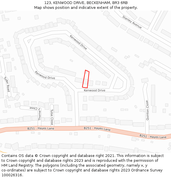 123, KENWOOD DRIVE, BECKENHAM, BR3 6RB: Location map and indicative extent of plot