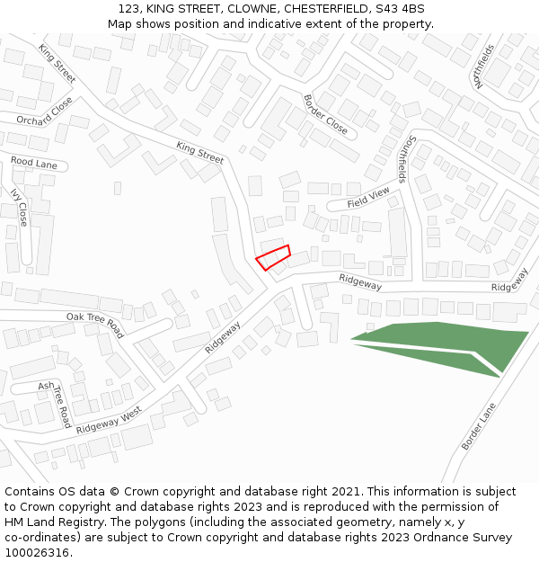 123, KING STREET, CLOWNE, CHESTERFIELD, S43 4BS: Location map and indicative extent of plot