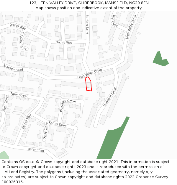 123, LEEN VALLEY DRIVE, SHIREBROOK, MANSFIELD, NG20 8EN: Location map and indicative extent of plot