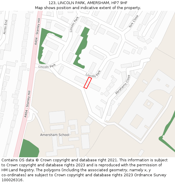 123, LINCOLN PARK, AMERSHAM, HP7 9HF: Location map and indicative extent of plot