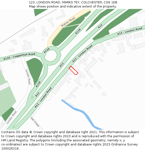 123, LONDON ROAD, MARKS TEY, COLCHESTER, CO6 1EB: Location map and indicative extent of plot