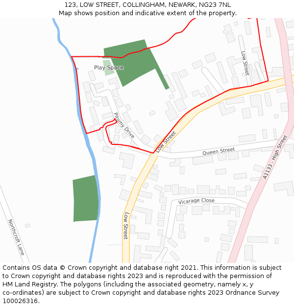 123, LOW STREET, COLLINGHAM, NEWARK, NG23 7NL: Location map and indicative extent of plot