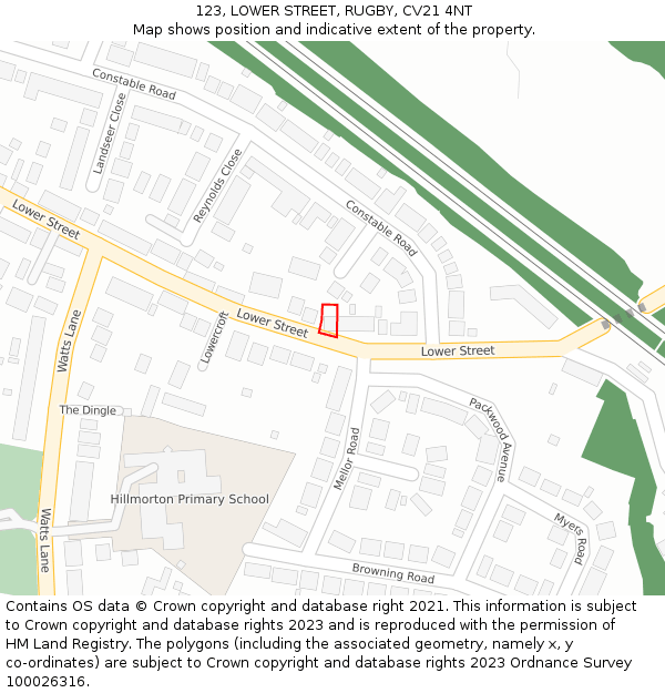123, LOWER STREET, RUGBY, CV21 4NT: Location map and indicative extent of plot