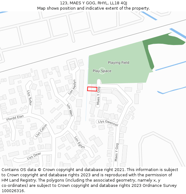 123, MAES Y GOG, RHYL, LL18 4QJ: Location map and indicative extent of plot