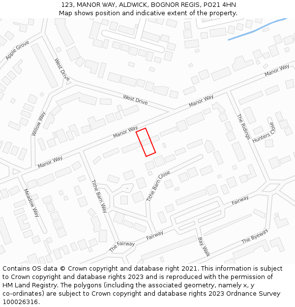 123, MANOR WAY, ALDWICK, BOGNOR REGIS, PO21 4HN: Location map and indicative extent of plot