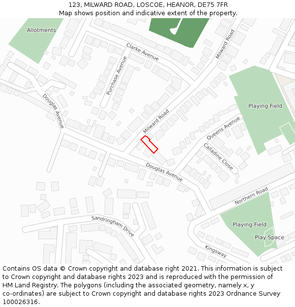 123, MILWARD ROAD, LOSCOE, HEANOR, DE75 7FR: Location map and indicative extent of plot