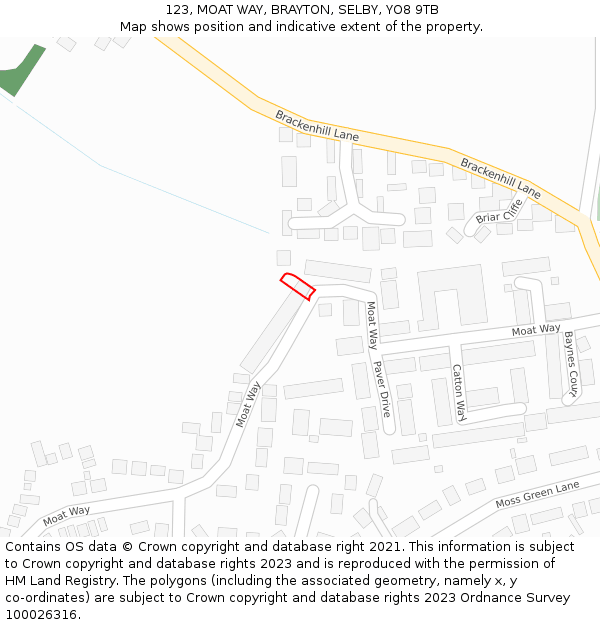 123, MOAT WAY, BRAYTON, SELBY, YO8 9TB: Location map and indicative extent of plot