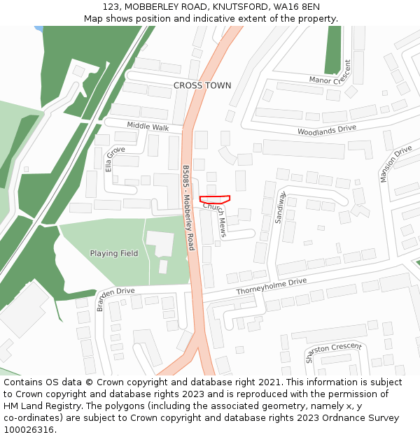 123, MOBBERLEY ROAD, KNUTSFORD, WA16 8EN: Location map and indicative extent of plot