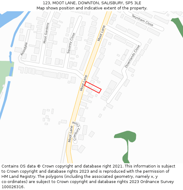 123, MOOT LANE, DOWNTON, SALISBURY, SP5 3LE: Location map and indicative extent of plot