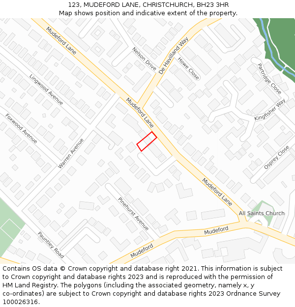 123, MUDEFORD LANE, CHRISTCHURCH, BH23 3HR: Location map and indicative extent of plot