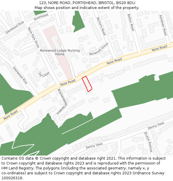 123, NORE ROAD, PORTISHEAD, BRISTOL, BS20 8DU: Location map and indicative extent of plot