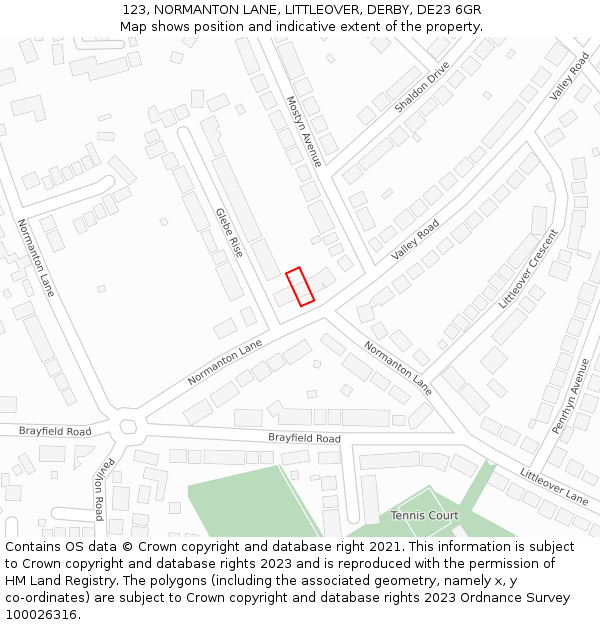 123, NORMANTON LANE, LITTLEOVER, DERBY, DE23 6GR: Location map and indicative extent of plot