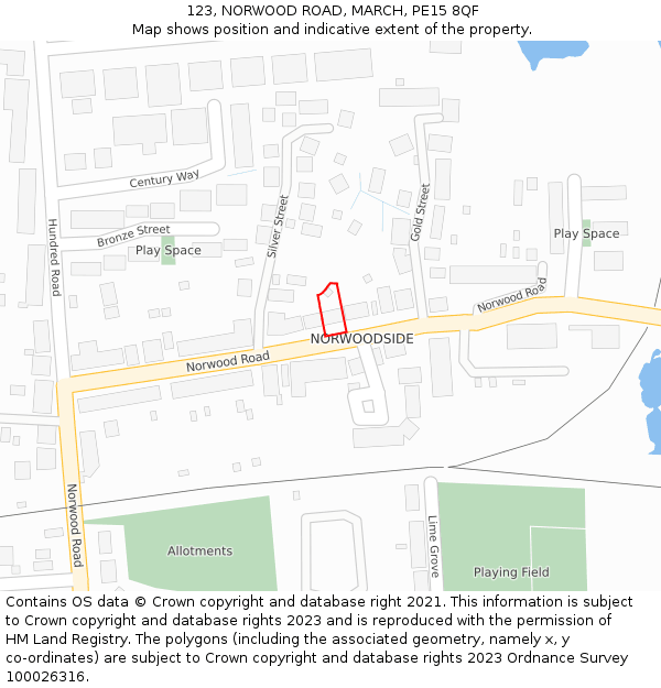 123, NORWOOD ROAD, MARCH, PE15 8QF: Location map and indicative extent of plot