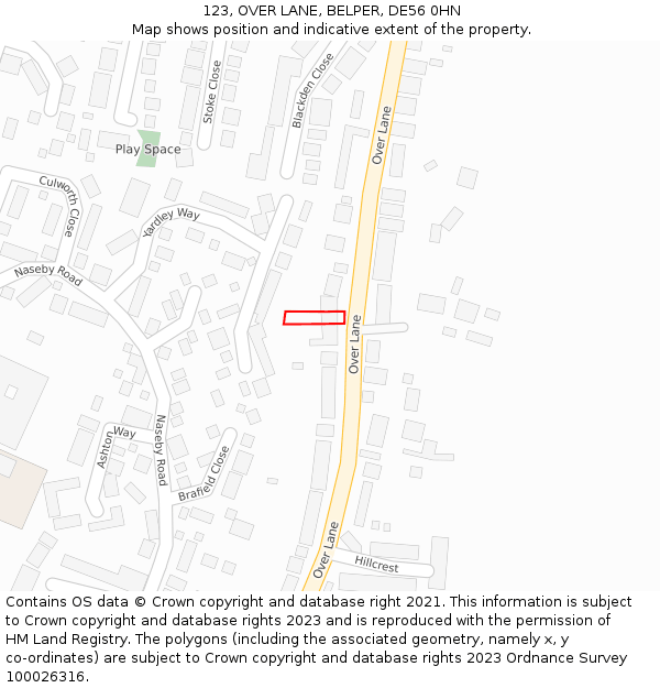 123, OVER LANE, BELPER, DE56 0HN: Location map and indicative extent of plot