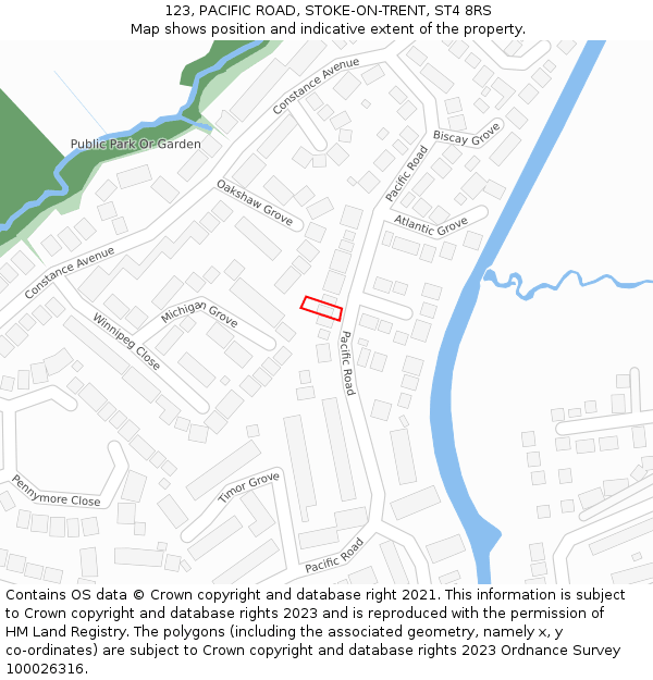 123, PACIFIC ROAD, STOKE-ON-TRENT, ST4 8RS: Location map and indicative extent of plot