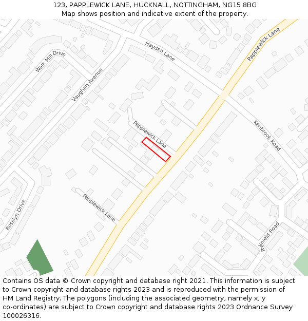 123, PAPPLEWICK LANE, HUCKNALL, NOTTINGHAM, NG15 8BG: Location map and indicative extent of plot