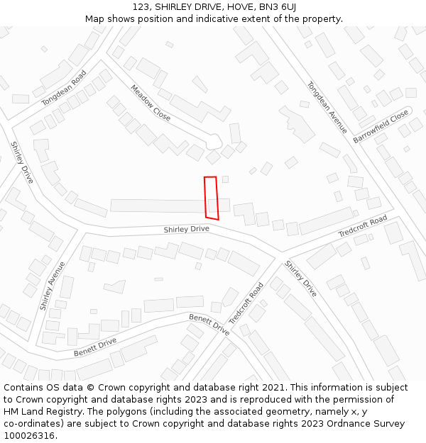 123, SHIRLEY DRIVE, HOVE, BN3 6UJ: Location map and indicative extent of plot