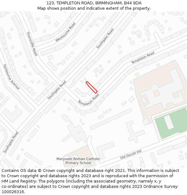 123, TEMPLETON ROAD, BIRMINGHAM, B44 9DA: Location map and indicative extent of plot