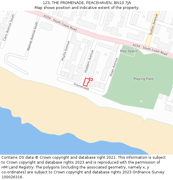 123, THE PROMENADE, PEACEHAVEN, BN10 7JA: Location map and indicative extent of plot