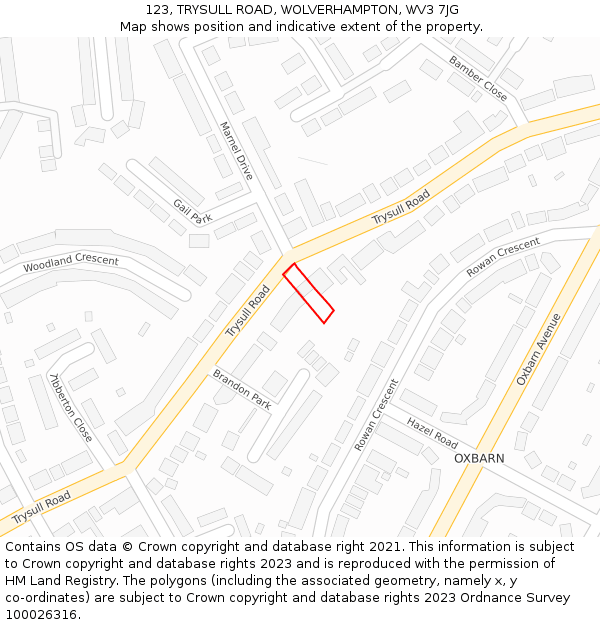 123, TRYSULL ROAD, WOLVERHAMPTON, WV3 7JG: Location map and indicative extent of plot