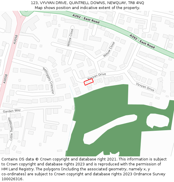 123, VYVYAN DRIVE, QUINTRELL DOWNS, NEWQUAY, TR8 4NQ: Location map and indicative extent of plot