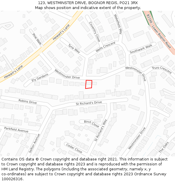 123, WESTMINSTER DRIVE, BOGNOR REGIS, PO21 3RX: Location map and indicative extent of plot