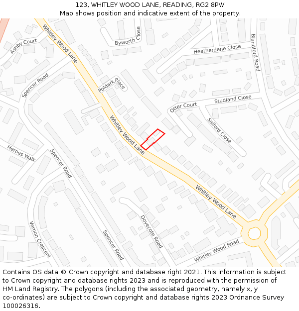 123, WHITLEY WOOD LANE, READING, RG2 8PW: Location map and indicative extent of plot