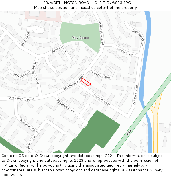 123, WORTHINGTON ROAD, LICHFIELD, WS13 8PG: Location map and indicative extent of plot