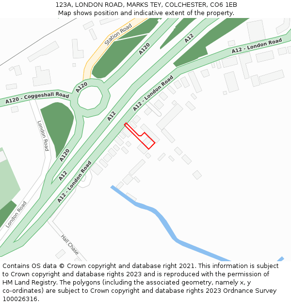 123A, LONDON ROAD, MARKS TEY, COLCHESTER, CO6 1EB: Location map and indicative extent of plot