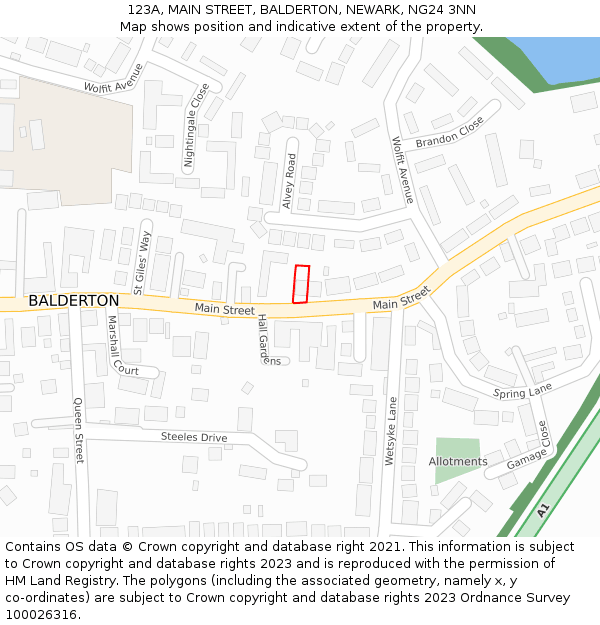 123A, MAIN STREET, BALDERTON, NEWARK, NG24 3NN: Location map and indicative extent of plot