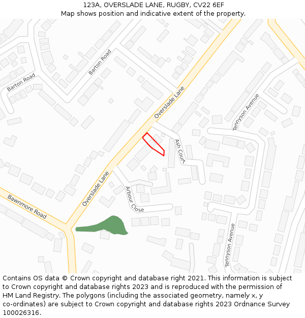 123A, OVERSLADE LANE, RUGBY, CV22 6EF: Location map and indicative extent of plot