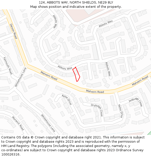 124, ABBOTS WAY, NORTH SHIELDS, NE29 8LY: Location map and indicative extent of plot