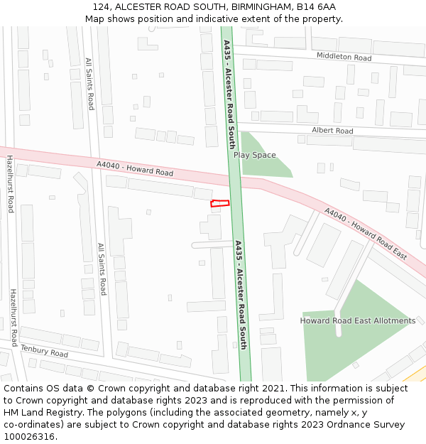 124, ALCESTER ROAD SOUTH, BIRMINGHAM, B14 6AA: Location map and indicative extent of plot