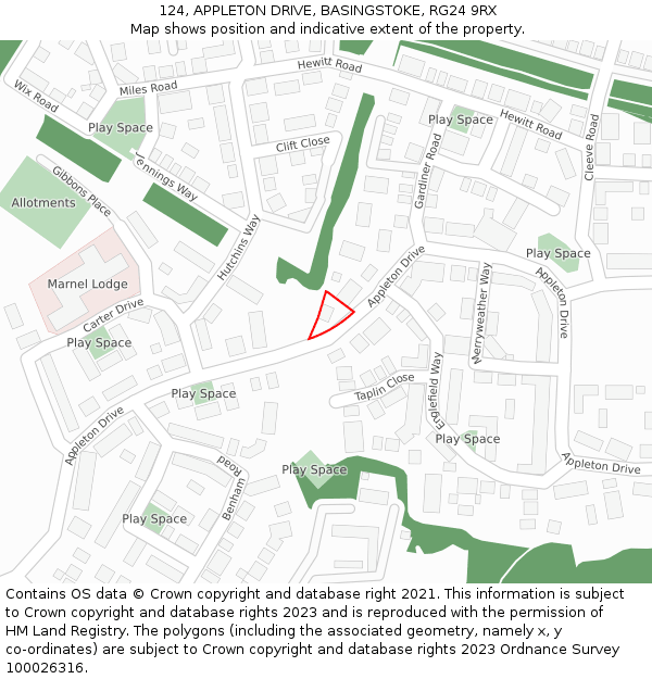 124, APPLETON DRIVE, BASINGSTOKE, RG24 9RX: Location map and indicative extent of plot