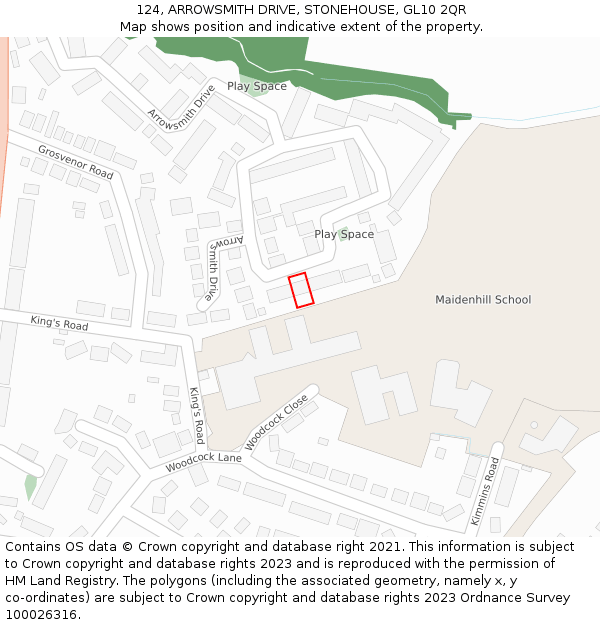 124, ARROWSMITH DRIVE, STONEHOUSE, GL10 2QR: Location map and indicative extent of plot