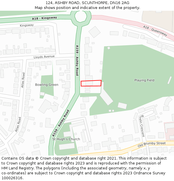 124, ASHBY ROAD, SCUNTHORPE, DN16 2AG: Location map and indicative extent of plot