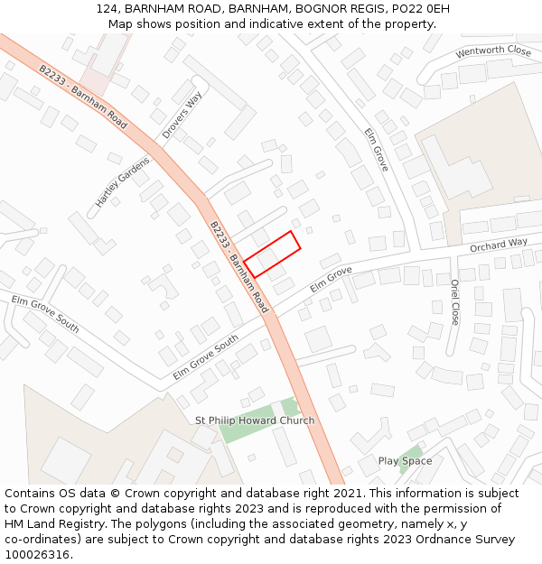 124, BARNHAM ROAD, BARNHAM, BOGNOR REGIS, PO22 0EH: Location map and indicative extent of plot